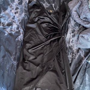 black mini satin dress